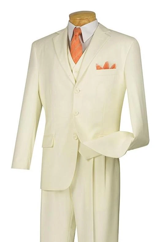 Avalon Collection - Regular Fit Men's Suit 3 Button 3 Piece Ivory 3 Avalon Collection - Regular Fit Men's Suit 3 Button 3 Piece Ivory