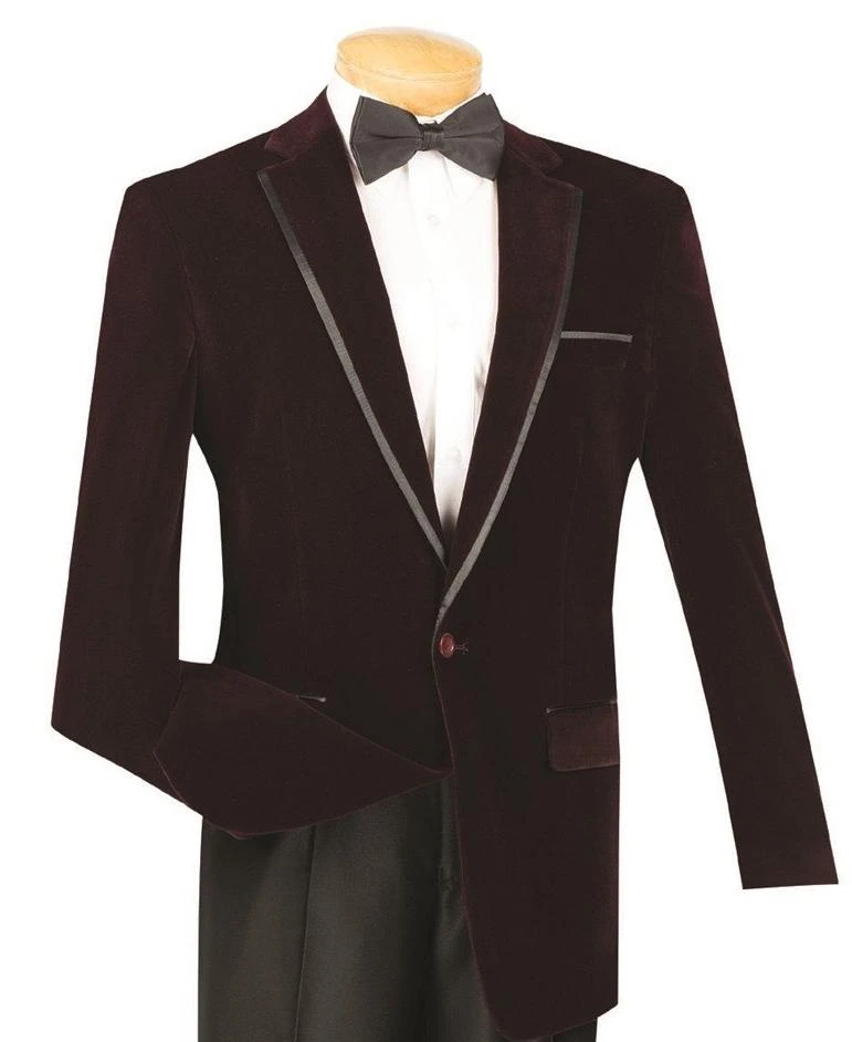 Velvet Regular Fit Men's Blazer In Wine 3 Velvet Regular Fit Men's Blazer In Wine