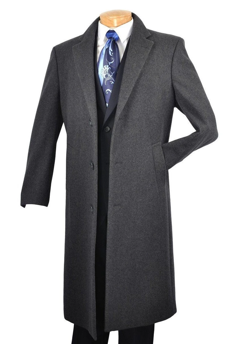 Milan Collection - Wool And Cashmere Regular Fit Dress Top Coat 48" Long In Charcoal 3 Milan Collection - Wool And Cashmere Regular Fit Dress Top Coat 48" Long In Charcoal