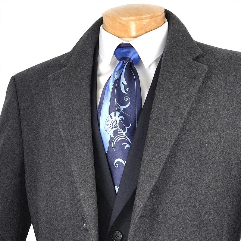 Milan Collection - Wool And Cashmere Regular Fit Dress Top Coat 48" Long In Charcoal 5 Milan Collection - Wool And Cashmere Regular Fit Dress Top Coat 48" Long In Charcoal - Image 3