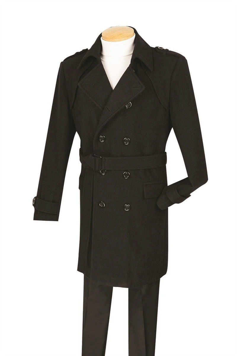 Men's Fall/Winter Slim Fit Double Breasted Top Coat In Black 3 Men's Fall/Winter Slim Fit Double Breasted Top Coat In Black