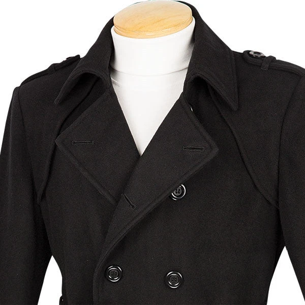 Men's Fall/Winter Slim Fit Double Breasted Top Coat In Black 4 Men's Fall/Winter Slim Fit Double Breasted Top Coat In Black - Image 2