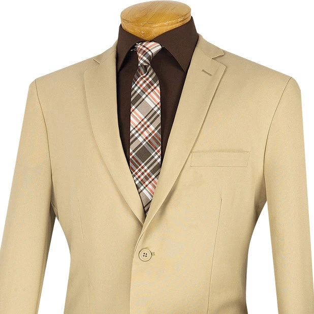 Beige Slim Fit Men's 2 Piece Business Suit 2 Button 4 Beige Slim Fit Men's 2 Piece Business Suit 2 Button - Image 2
