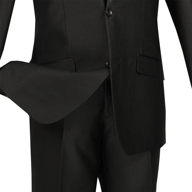 Slim Fit Shiny Sharkskin Men's 2 Piece Suit In Black 5 Slim Fit Shiny Sharkskin Men's 2 Piece Suit In Black - Image 3