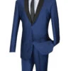 Slim Fit Shiny Sharkskin Men's 2 Piece Suit In Navy -Sapphire Dress Shop 01 VIN S2PS 1 NAVY 15 2