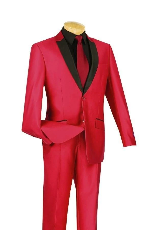 Slim FitShiny Sharkskin Men's 2 Piece Suit In Red 3 Slim FitShiny Sharkskin Men's 2 Piece Suit In Red