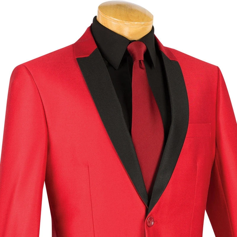 Slim FitShiny Sharkskin Men's 2 Piece Suit In Red 4 Slim FitShiny Sharkskin Men's 2 Piece Suit In Red - Image 2