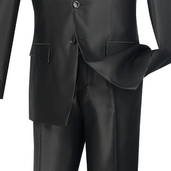 Slim Fit Men's Suit 2 Piece 2 Buttons Shiny Sharkskin In Black 5 Slim Fit Men's Suit 2 Piece 2 Buttons Shiny Sharkskin In Black - Image 3