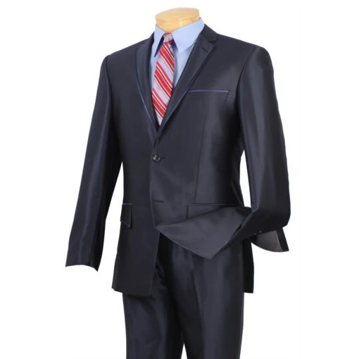 Slim Fit Men's Suit 2 Piece 2 ButtonsShinySharkskin In Blue -Sapphire Dress Shop 01 VIN S2RR 4 BLUE 15 2