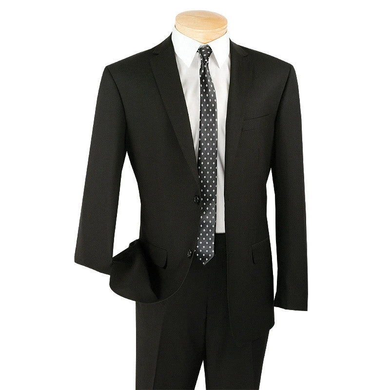 Slim Fit Men's Suit 2 Piece 2 Button In Black 3 Slim Fit Men's Suit 2 Piece 2 Button In Black