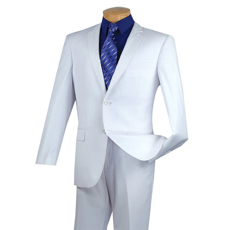 Slim Fit Men's Suit 2 Piece 2 Button In White 3 Slim Fit Men's Suit 2 Piece 2 Button In White