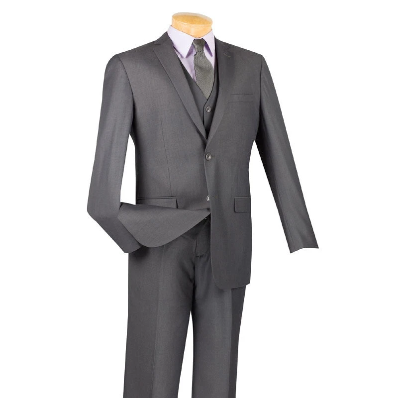 Slim Fit Men's Suit 3 Piece 2 Button In Heather Gray 3 Slim Fit Men's Suit 3 Piece 2 Button In Heather Gray