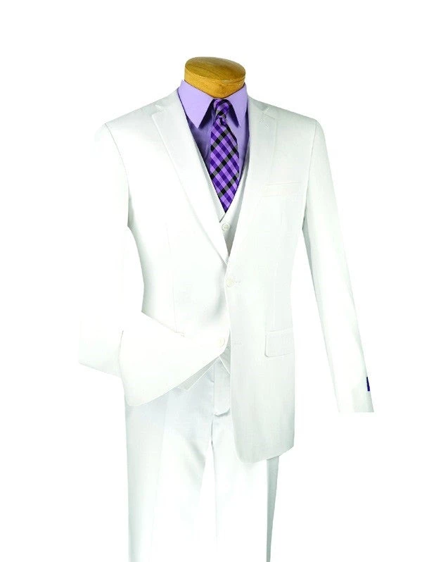 Slim Fit Men's Suit 3 Piece 2 Button In White 3 Slim Fit Men's Suit 3 Piece 2 Button In White