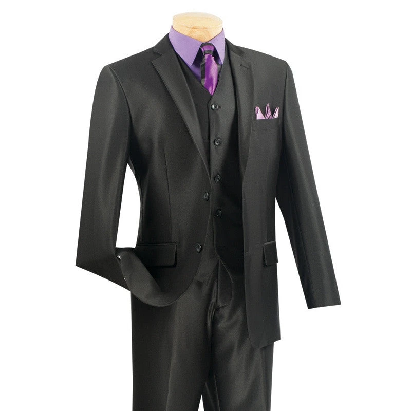Slim Fit Men's Suit With Vest 3 Piece 2 Buttons In Black 3 Slim Fit Men's Suit With Vest 3 Piece 2 Buttons In Black