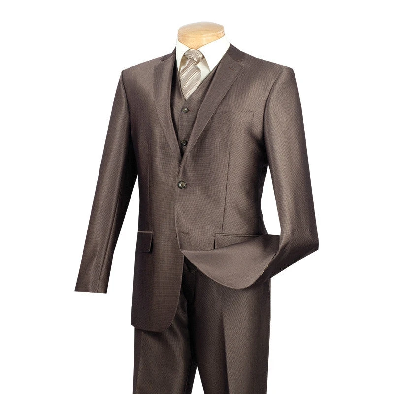 Slim Fit Men's Suit With Vest 3 Piece 2 Buttons In Mocha 3 Slim Fit Men's Suit With Vest 3 Piece 2 Buttons In Mocha