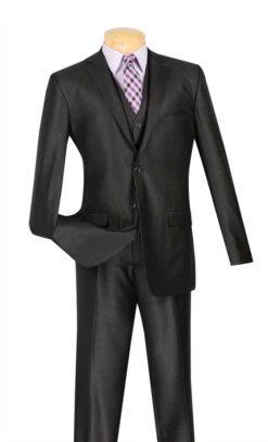 (44R) Slim Fit Textured Suit 3 Piece 2 Buttons In Black