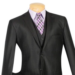 Slim Fit Textured Suit 3 Piece 2 Buttons In Black -Sapphire Dress Shop 01 VIN SV2R 3 BLACK 16 3