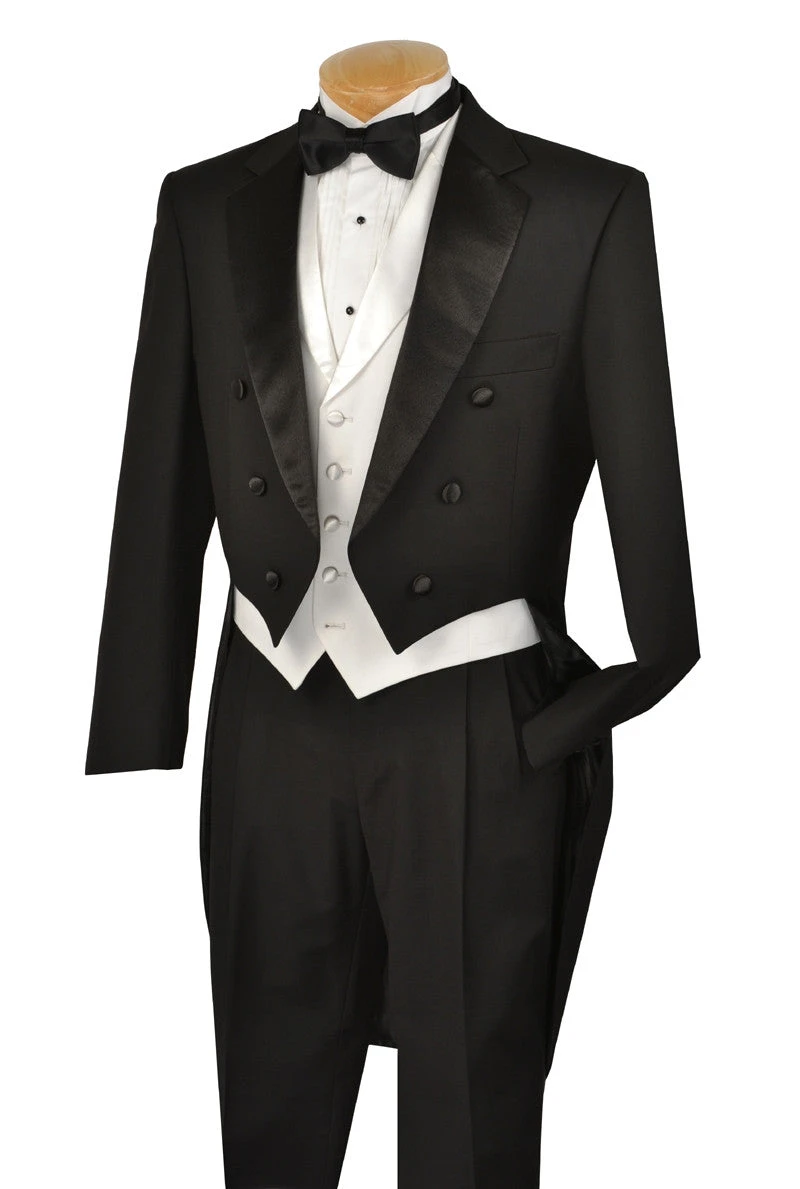 Men's Tuxedo Regular Fit Collection With Tails 3 Piece In Black 3 Men's Tuxedo Regular Fit Collection With Tails 3 Piece In Black