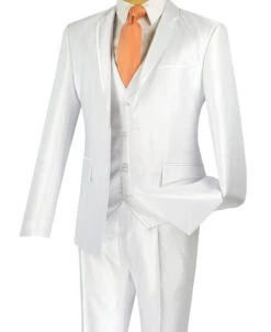 Designed Shiny Sharkskin Suit Ultra Slim Fit 3 Piece In White