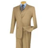 Morgan Collection - Regular Fit 3 Piece Suit 2 Button Khaki -Sapphire Dress Shop 01 VIN V2TR KHAKI 2