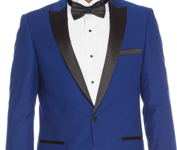 Slim Fit Blue 2 Piece Tuxedo With Satin Peak Lapel 4 Slim Fit Blue 2 Piece Tuxedo With Satin Peak Lapel - Image 2