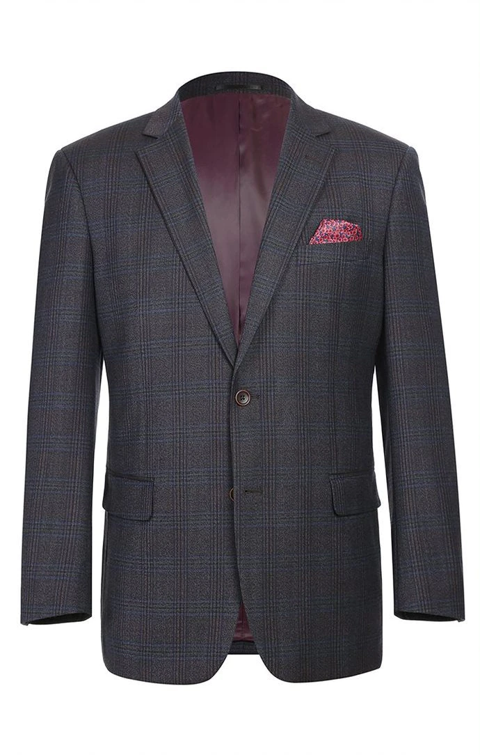 Wool Blend Plaid Pattern Regular Fit 2 Button Blazer In Burgundy 3 Wool Blend Plaid Pattern Regular Fit 2 Button Blazer In Burgundy