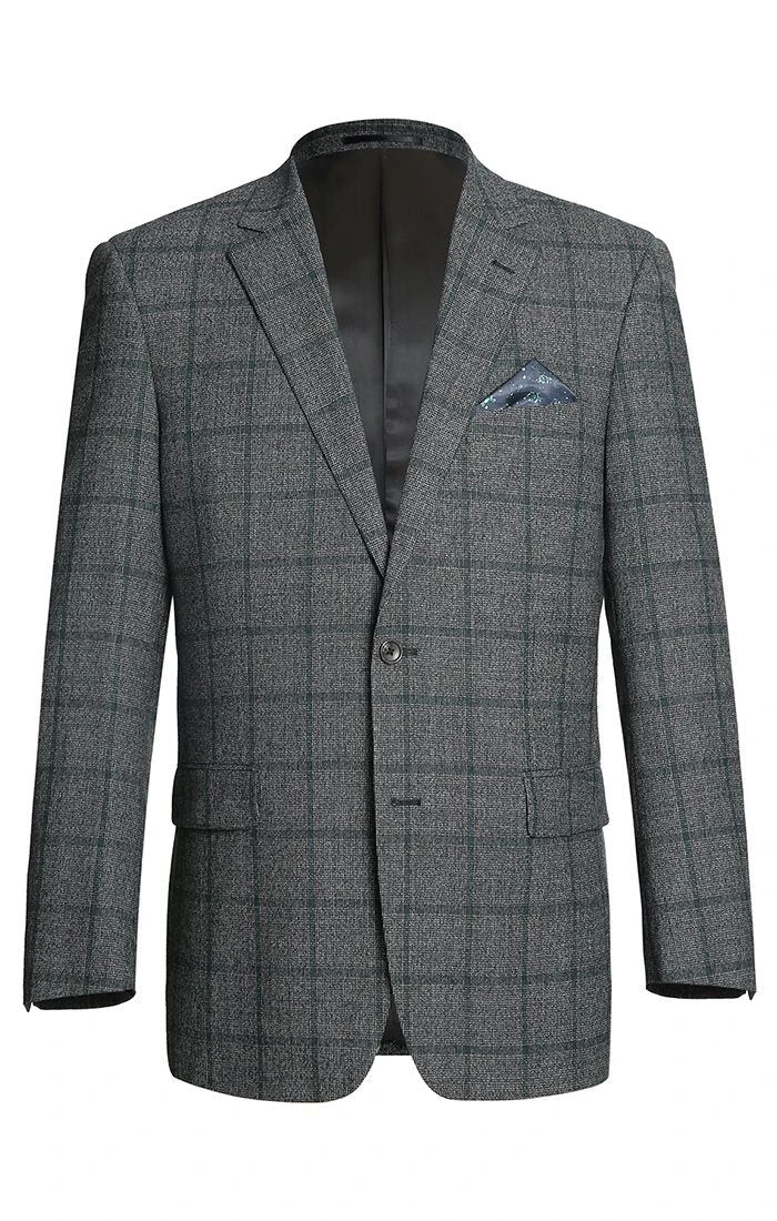 (42R, 44L) Wool Blend Plaid Pattern Regular Fit 2 Button Blazer In Grayish Brown 3 (42R, 44L) Wool Blend Plaid Pattern Regular Fit 2 Button Blazer In Grayish Brown