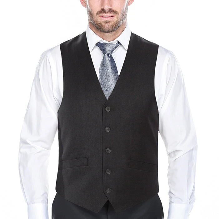 Vanderbilt Collection- Classic Dress Vest 5 Buttons Regular Fit In Charcoal 3 Vanderbilt Collection- Classic Dress Vest 5 Buttons Regular Fit In Charcoal