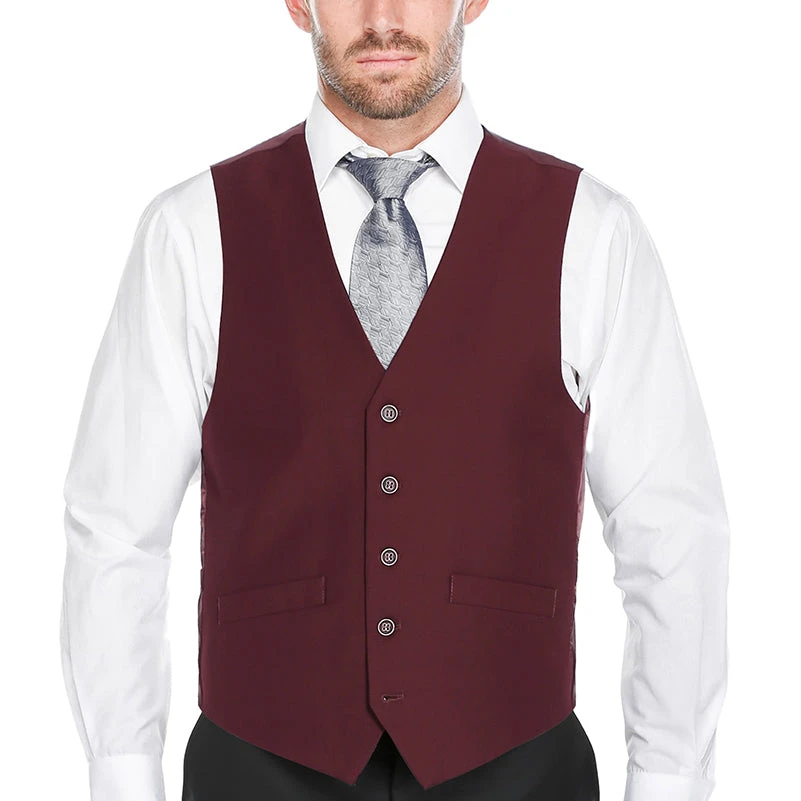 Vanderbilt Collection - Classic Dress Vest 5 Buttons Regular Fit In Burgundy 3 Vanderbilt Collection - Classic Dress Vest 5 Buttons Regular Fit In Burgundy