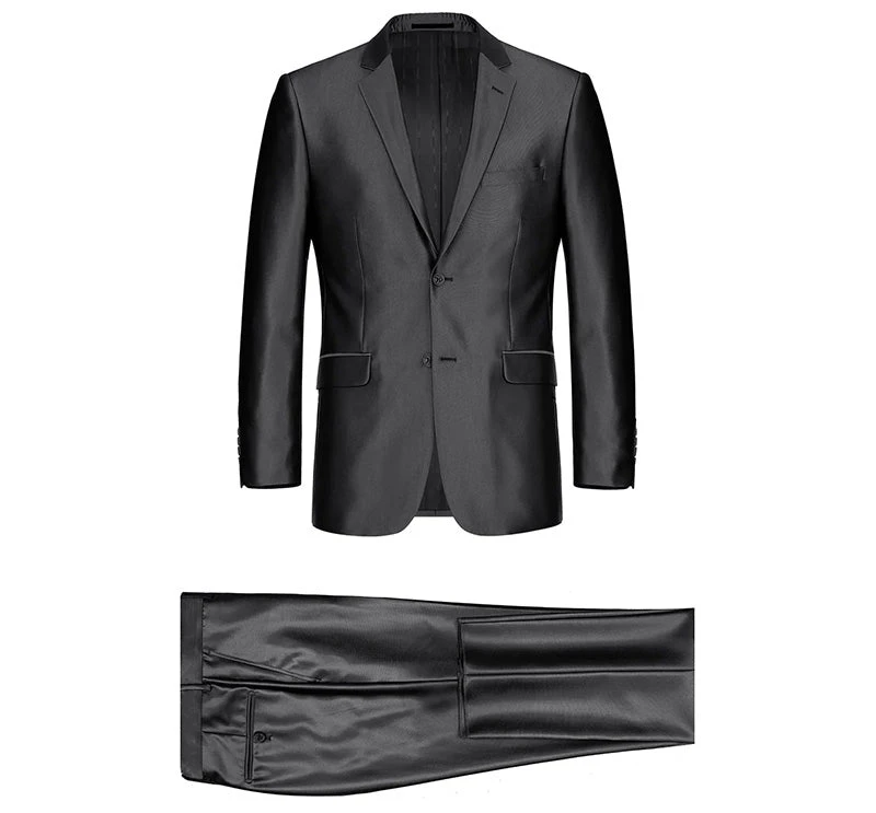 Black Slim Fit Sharkskin Italian Styled 2 Piece Suit 9 Black Slim Fit Sharkskin Italian Styled 2 Piece Suit - Image 7
