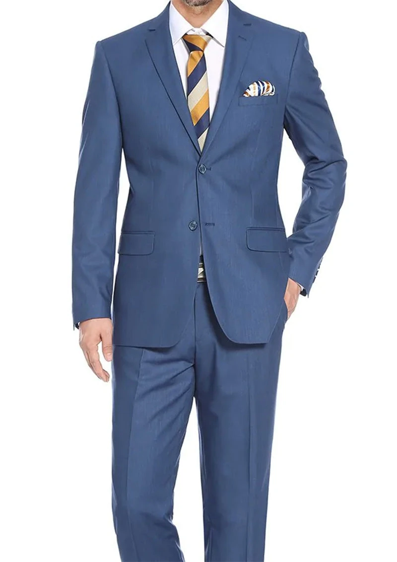 Regular Fit 2 Piece Notch Lapel 2 Button Suit In Blue 3 Regular Fit 2 Piece Notch Lapel 2 Button Suit In Blue