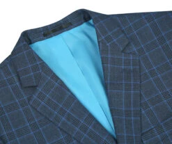 Regular Fit 2 Piece Dress Suit Windowpane In Blue -Sapphire Dress Shop 293 6 3