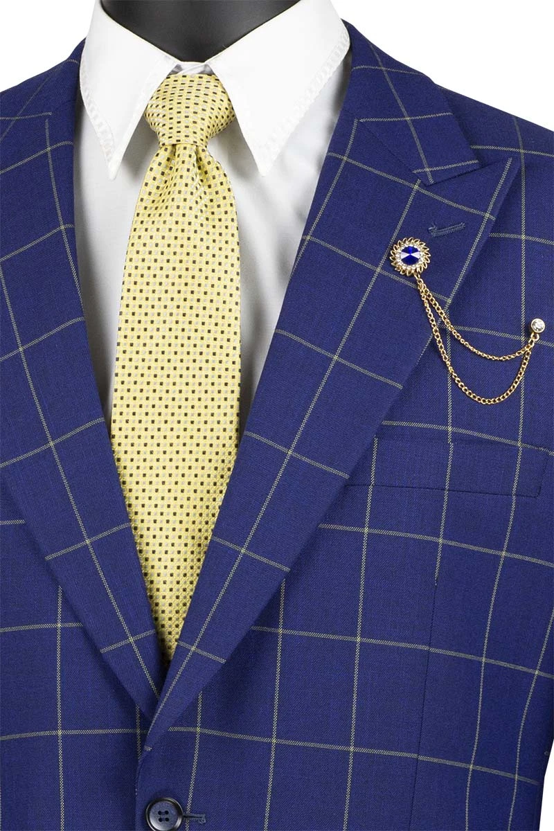 (50R) Neptune Collection - Regular Fit Windowpane Suit 2 Piece In Navy 4 (50R) Neptune Collection - Regular Fit Windowpane Suit 2 Piece In Navy - Image 2