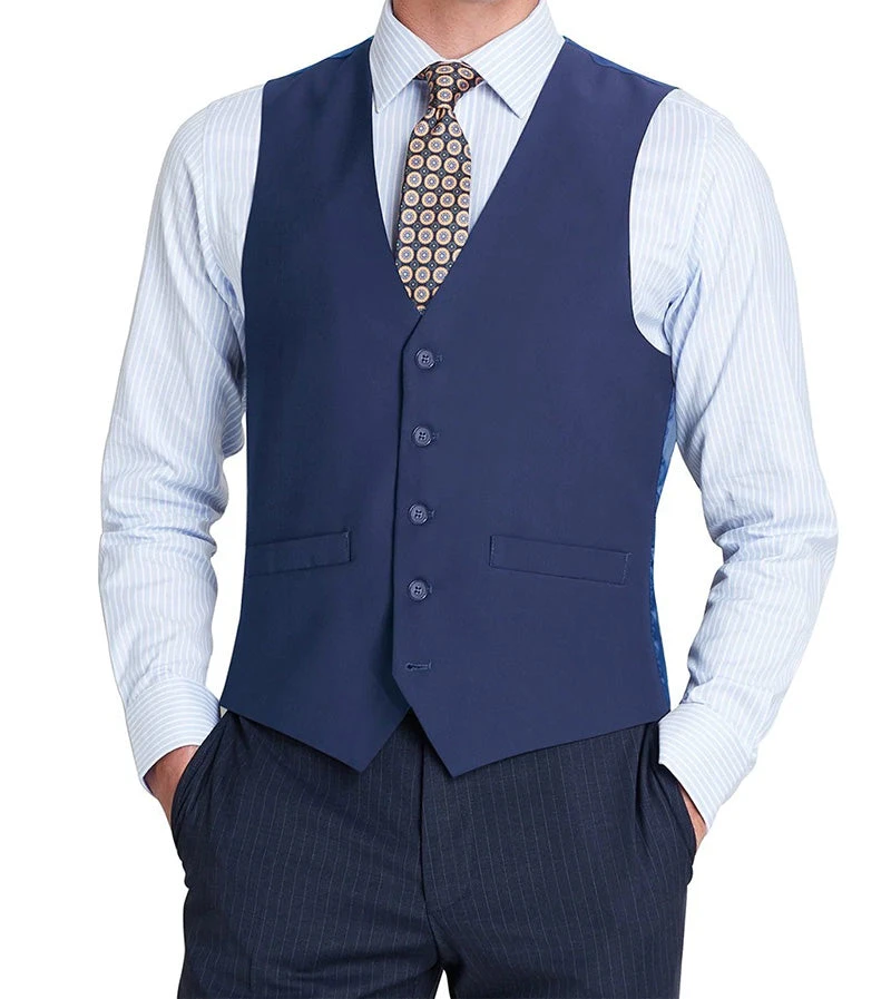Vanderbilt Collection- Classic Dress Vest 5 Buttons Regular Fit In Blue 3 Vanderbilt Collection- Classic Dress Vest 5 Buttons Regular Fit In Blue
