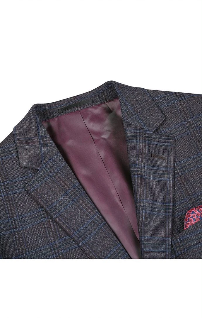 Wool Blend Plaid Pattern Regular Fit 2 Button Blazer In Burgundy 4 Wool Blend Plaid Pattern Regular Fit 2 Button Blazer In Burgundy - Image 2