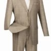 Pompey Collection - Men's Glen Plaid Dress Suit 2 Piece Regular Fit In Tan 2 Pompey Collection - Men's Glen Plaid Dress Suit 2 Piece Regular Fit In Tan -Sapphire Dress Shop 2rw 1 tan s