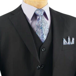 (36S) Avalon Collection - Regular Fit Men's Suit 3 Button 3 Piece Black -Sapphire Dress Shop 3TR 3 BLACK 15 3