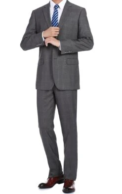 Trevi Collection - 2 Piece Suit 2 Buttons Glen Plaid Regular Fit In Gray -Sapphire Dress Shop 4Z8A0849