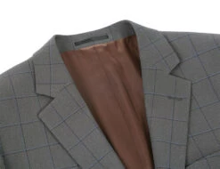 Trevi Collection - 2 Piece Suit 2 Buttons Windowpane Regular Fit In Gray -Sapphire Dress Shop 4Z8A1040s