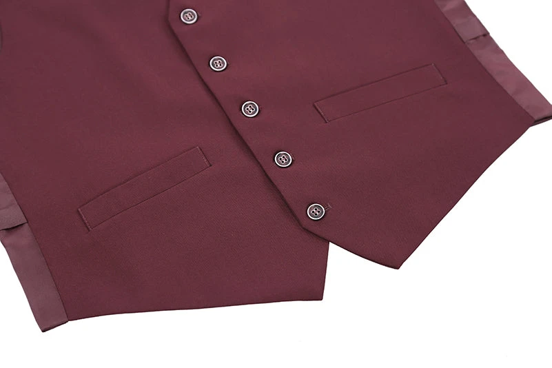 Vanderbilt Collection - Classic Dress Vest 5 Buttons Regular Fit In Burgundy 5 Vanderbilt Collection - Classic Dress Vest 5 Buttons Regular Fit In Burgundy - Image 3