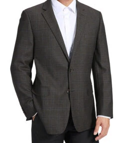 100% Wool Regular Fit 2 Button Blazer Glen Plaid In Brown