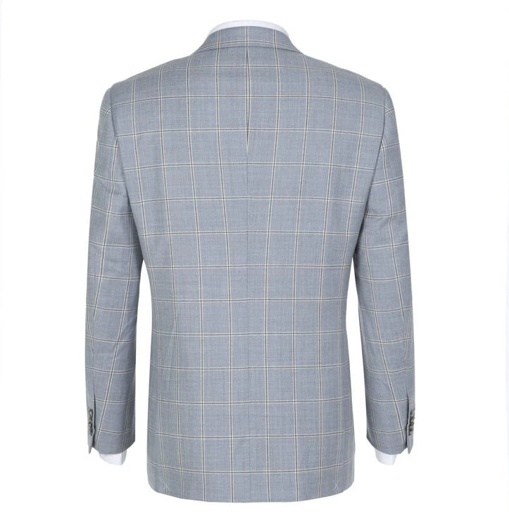 100% Wool Windowpane Pattern Regular Fit 2 Button Blazer In Stone Blue 7 100% Wool Windowpane Pattern Regular Fit 2 Button Blazer In Stone Blue - Image 5