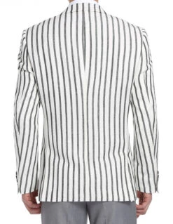 Black Striped Linen Blend Slim Fit 2 Button Blazer -Sapphire Dress Shop 4Z8A7408 S