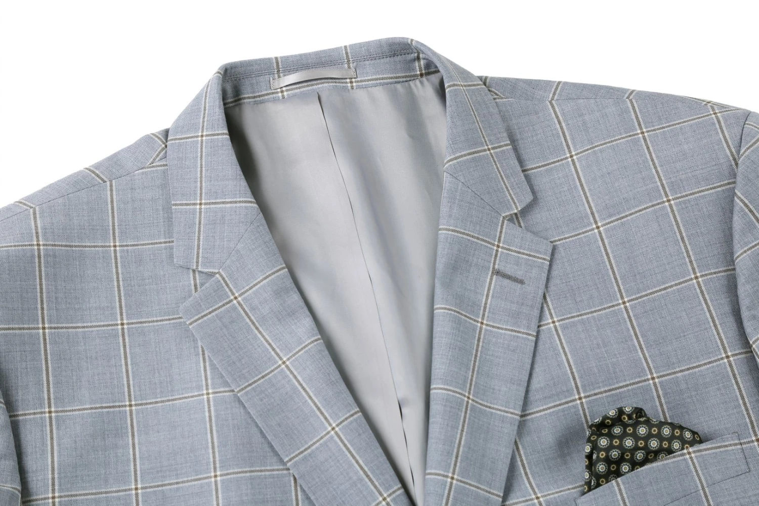 100% Wool Windowpane Pattern Regular Fit 2 Button Blazer In Stone Blue 4 100% Wool Windowpane Pattern Regular Fit 2 Button Blazer In Stone Blue - Image 2
