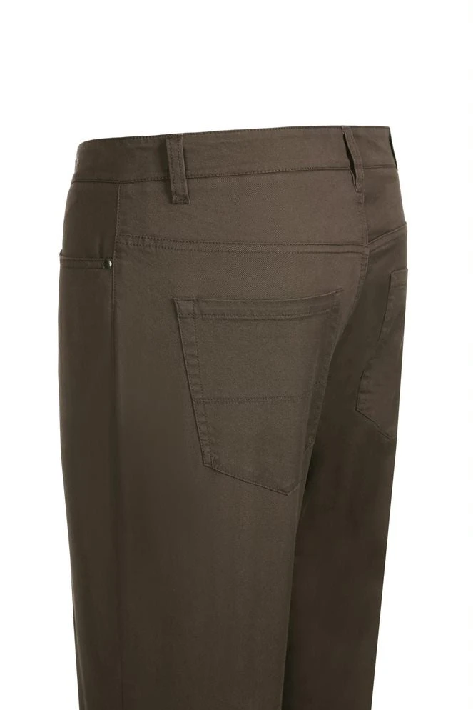 Stretch Cotton Flat Front Pants Straight Legs In Brown 4 Stretch Cotton Flat Front Pants Straight Legs In Brown - Image 2
