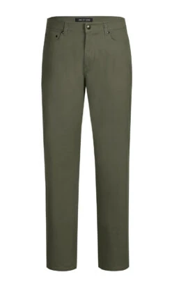 Stretch Cotton Flat Front Pants Straight Legs In Olive
