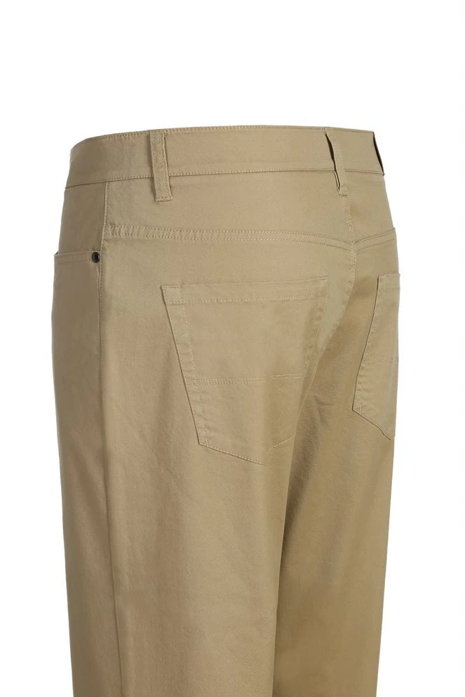 Stretch Cotton Flat Front Pants Straight Legs In Khaki 3 Stretch Cotton Flat Front Pants Straight Legs In Khaki - Image 2