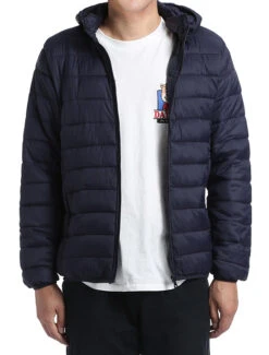 Men's Quilted Puffer Jacket With Detachable Hood In Navy 8 Men's Quilted Puffer Jacket With Detachable Hood In Navy -Sapphire Dress Shop 819 Navy 1 S