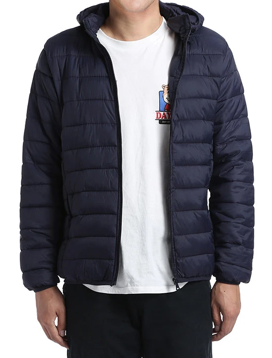 Men's Quilted Puffer Jacket With Detachable Hood In Navy 5 Men's Quilted Puffer Jacket With Detachable Hood In Navy - Image 3