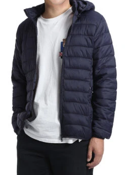 Men's Quilted Puffer Jacket With Detachable Hood In Navy 9 Men's Quilted Puffer Jacket With Detachable Hood In Navy -Sapphire Dress Shop 819 Navy 2 S